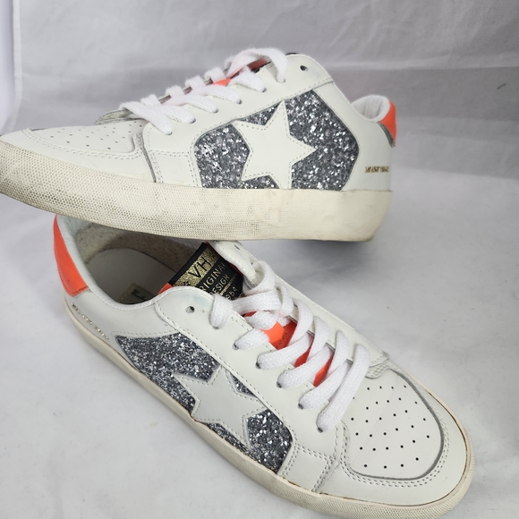 Vintage Havana Shoes - Vintage Havana White Sneakers with Silver and Neon Orange Accents